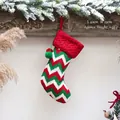 Knitted Christmas stocking with red, white and green zigzag patterns, size 40x22cm - Red Green Striped (SDW019)