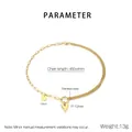 Detail view of gold stainless steel double-layer necklace with heart pendant and coin - Spliced Necklace Style (KN282941-Z)
