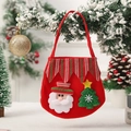 Sac cadeau de Noël en feutre rouge avec Père Noël 3D suspendu à une branche enneigée - Père Noël en Flanelle Rayée