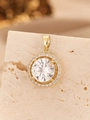 Macro shot of a gold halo pendant with a sparkling zircon on a textured stone base - Pendant Only (Without Chain) / Gold White Zircon