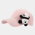 Pink baseball cap featuring a cute plush panda side decoration and detailed stitching - Adjustable / Pink
