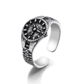 Vintage silver watch-shaped open ring with detailed dial and antique industrial texture - Creative Clock Style (HZS2137-8)