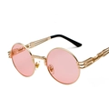 Steampunk round sunglasses with light pink lenses and gold metal spring frames - Gold Frame Pink Mirror C14
