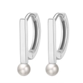 Minimalist S925 sterling silver geometric earrings with natural white pearls - GPE36-14k Silver Geometric Bar Pearl Earrings / Silver