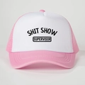 Roze en witte mesh trucker pet met SHIT SHOW SUPERVISOR print tegen de felle zon - Eén maat / Roze Wit