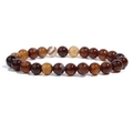 Natural agate beaded bracelet featuring dark brown and amber striped crystal stones - Coffee Striped Agate / 6mm