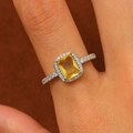 Retro square yellow zircon ring with small diamonds on a copper band for women - Silver Square Yellow Ring (F107)