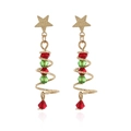 Christmas tree earrings with golden stars and colorful beads in a spiral metal frame - Spring Christmas Tree Stud Earrings