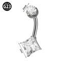 G23 titanium navel ring with 4mm and 6mm heart-shaped zircon stones in silver finish - Style 10 (Square)