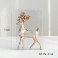 Set of two 15cm champagne gold geometric reindeer ornaments with glitter beaded antlers - Champagne Geometric Deer 2pcs Set / Champagne