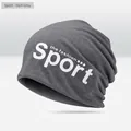 Sporty dark grey knitted beanie with white Sport print in a minimalist casual style - Sport Style / Dark Gray