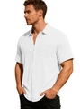 Heren gebreid shirt met korte mouwen in wit met wafeltextuur en reverskraag zomer - S / Wit