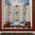 Christmas lace cafe curtain with red bell embroidery hanging on a snowy window - 140*100 / Christmas Bell