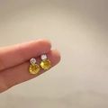 Elegant gold earrings featuring a yellow main stone and white accent diamond pair - Double Stone Spliced Yellow Diamond