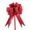 Detail of red metallic 3D sphere gift pull bow ribbon with swallowtail streamers - Matte Red