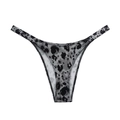 Women's V-cut cotton panties in grey leopard print with wide elastic band and side strap - Grey Leopard