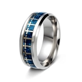 Silver stainless steel men's ring with blue glitter inlay and golden cross pattern - Blue with Gold Gear / US 6