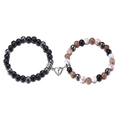 Natural stone bead bracelets for couples with magnetic heart clasp on white background - Brown/Tiger Eye Color