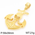 Goldener Punk Piraten Anker Totenkopf Anhänger aus Edelstahl, Größe 59x39mm - Gold Großer Totenkopf Anker (KP36500-D)