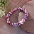 Unisex turquoise and wooden beaded bracelet featuring a baseball bead on a brown stone - Blue Red White Spotted Baseball Bracelet