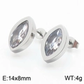 Silver steel stud earrings with water drop clear stones and sizing 14x8mm detail - Steel Color Marquise Gemstone Earrings (KE109781-KLX)