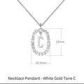 Collana in argento 925 placcata oro 18K con pendente lettera C da 15mm e zirconi - Stile ciondolo lettera C ovale con pavé di zirconi / Argento 925 / 50cm (40+5+5cm) / Oro bianco