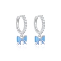Orecchini a cerchio in argento S925 con fiocco in smalto blu e pietre di zircone bianco - Blu (Platino)