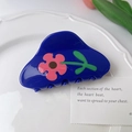 Pinza de pelo tulipán azul de acetato con flores rosas y hojas verdes sobre cerámica - 10 cm * 5 cm / 6# Flor Azul
