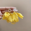 Floral crystal tassel earrings featuring yellow fabric petals and gold hardware - 44# Silver Earring Post - Yellow - Flower