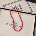 Minimalist red beaded choker necklace with adjustable silver clasp in vintage style - Red Beaded Necklace 4mm