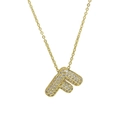 18k gold plated brass necklace with 3D chubby balloon letter F pendant and white zircon stones - Letter F Necklace