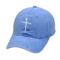 Light blue washed cotton baseball cap featuring a white cross embroidery on the front - M (56-58cm) / Light Blue