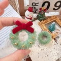 Christmas plush bow wreath brooch pin with red ribbons and gold beads for winter holiday gifts - Large Light Color Thick Wreath Accessory (No Pin) / Approx 4.5cm