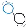 Koppel armbanden van blauwe en zwarte stenen kralen met magnetische hartsluiting - Blauw Turkoois en Matsteen