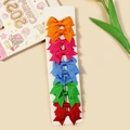 Set of 10 colorful grosgrain ribbon bow hair clips in orange, blue and red on display card - Orange Magenta Blue Green Red Mixed (#14)
