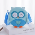 Blue plush owl shoulder bag for kids with cute embroidery and glitter heart detail - Blue