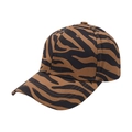 Detail shot of striped baseball cap featuring a brown and black zebra print pattern - Adjustable / Brown Zebra Print