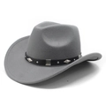 Detail of grey western cowboy hat featuring black leather band with silver metal studs - M (56-59cm) / Grey (Rhombus Belt)