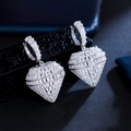 Luxurious silver-tone heart-shaped earrings featuring full-set cubic zirconia stones - White Gold