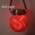 Solar crackle glass hanging jar light with red LED glow and rustic hemp rope handle - 20 LED Red Light