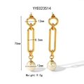 Detailed view of baroque freshwater pearl tassel earrings with 70mm length measurements - Gold Oval Link Pearl Long Earrings (YYE023514)
