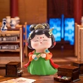 Miniature Chinese palace lady figurine in green and orange dress holding Ru Yi ornament - Maiden with Ruyi Scepter Figurine