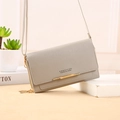 Light gray multi-functional leather crossbody wallet bag with golden metal bar - H016 Standard / Gray