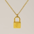Collier plaqué or avec pendentif cadenas carré gravé d'une lettre D de style gothique - Style Lettre T