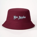 Stylish wine red Los Angeles bucket hat with gothic print for sun protection and streetwear - Burgundy