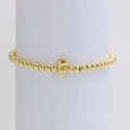 Chic gold-plated beaded elastic bracelet featuring a bold letter F pendant charm - Gold F