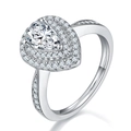 Elegant silver 925 ring featuring a pear-cut moissanite stone in a halo setting - US 5.25 / Double Halo Pear Cut