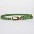 Green woven leather belt with gold metal buckle and knotted design for women - 110*0.8 / Green