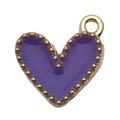 Heart-shaped purple enamel charm pendant with gold beaded trim for jewelry making - Heart (14981)