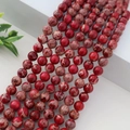 Fil de perles rondes en jaspe impérial rouge naturel avec texture de pierre tachetée unique - Pierre d'Empereur Rouge